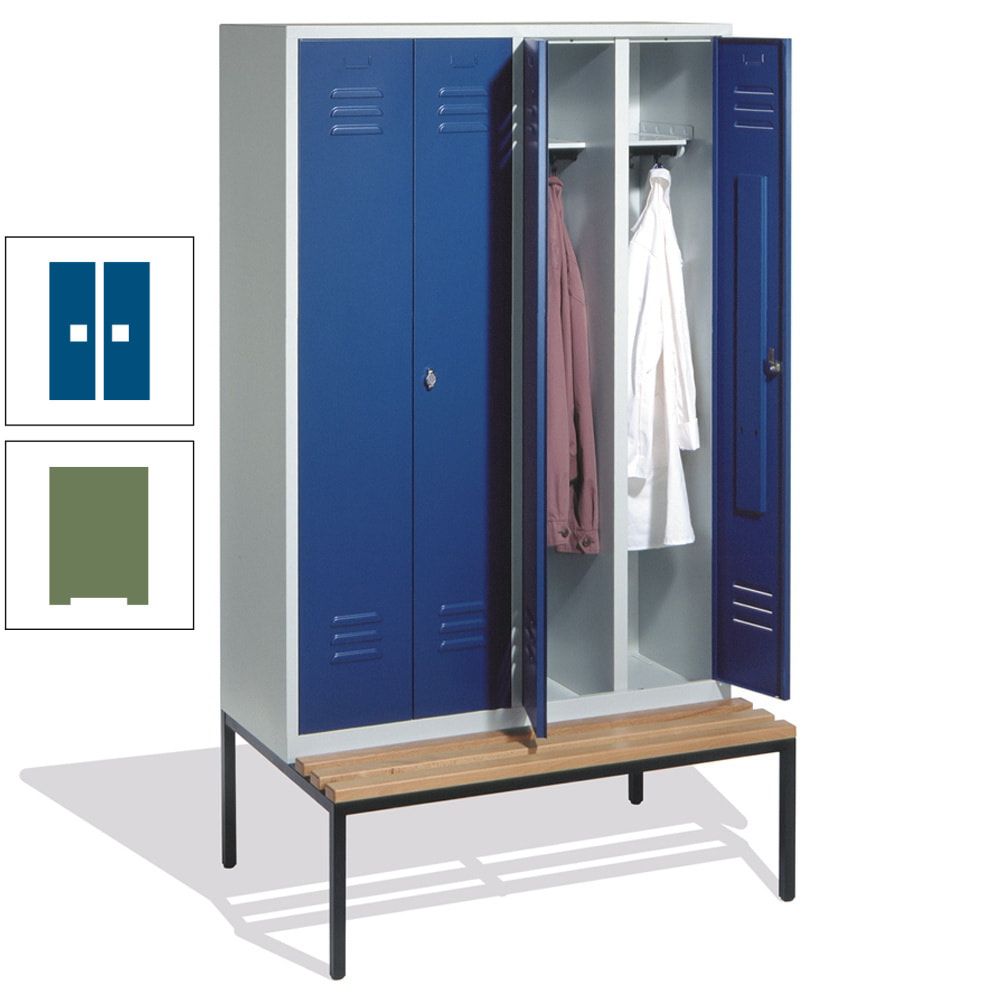 Doppel-Spindschrank, Buche Sitzbank untergebaut, 4 Abteile a 300 mm, Korpus lichtgrau, Tür anthrazitgrau, 2.090 x 1.190 x 815 mm (HxBxT)