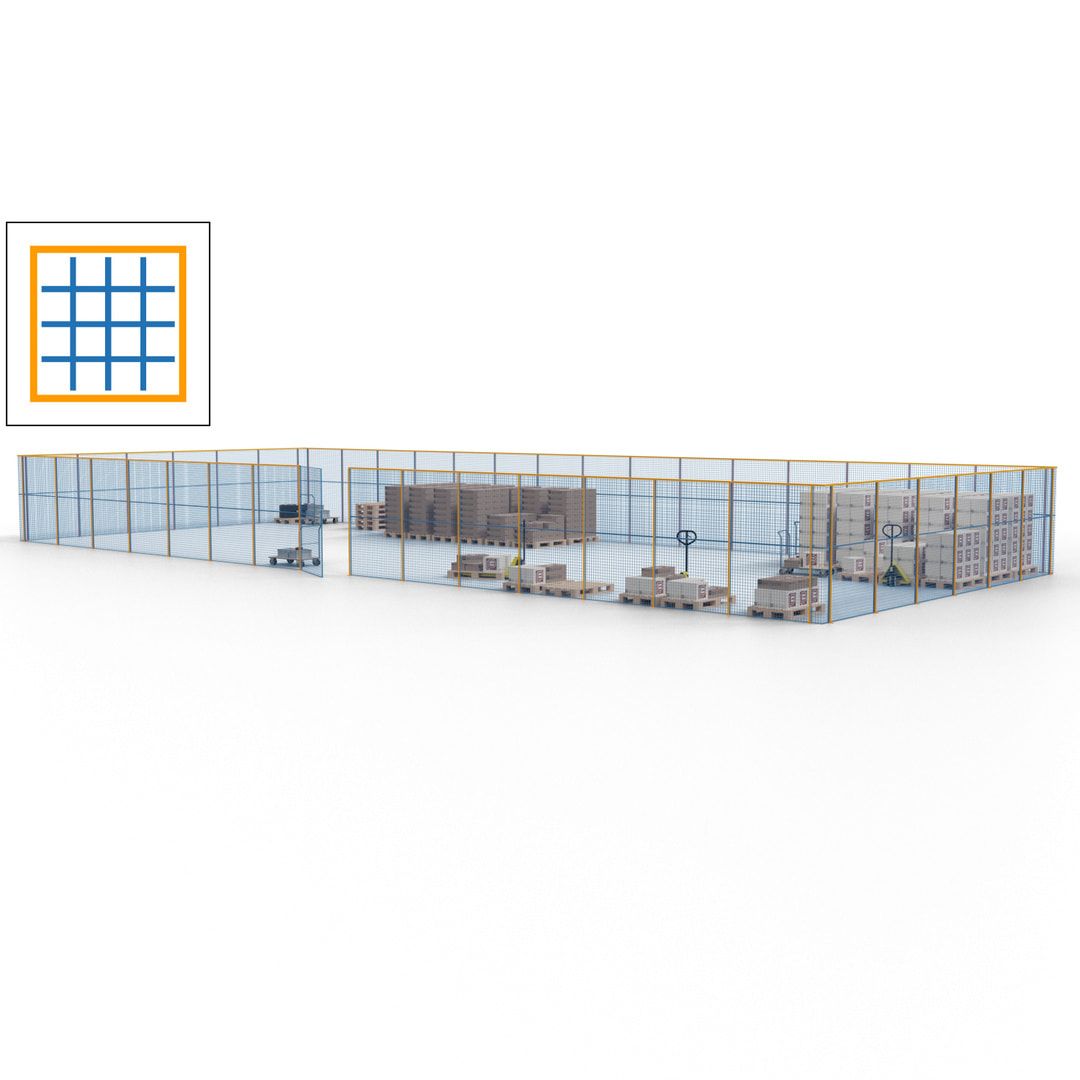 Maschinen Schutzgitter - Hallentrennwand - Sicherheitszaun - Tür - 63 m - 2.200 x 22.900 x 9.400 mm (HxBxT) - enzianblau