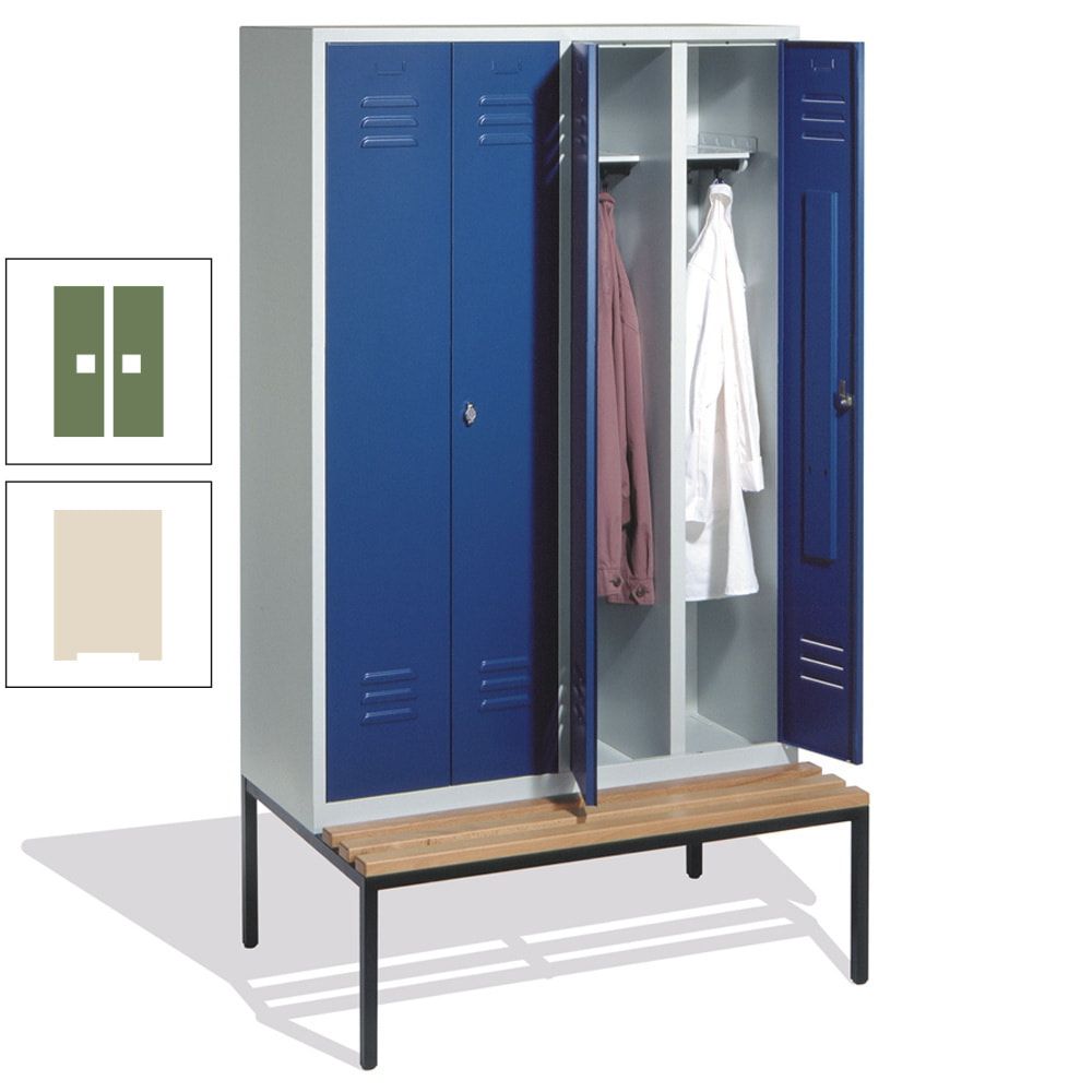 Doppel-Spindschrank, Buche Sitzbank untergebaut, 4 Abteile a 300 mm, Korpus lichtgrau, Tür anthrazitgrau, 2.090 x 1.190 x 815 mm (HxBxT)