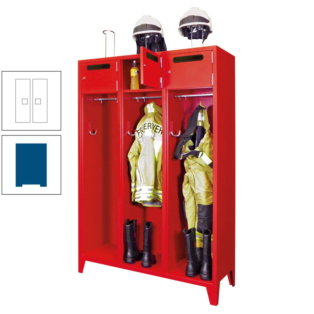 Feuerwehrschrank - 3 Abteile - Ablagefach mit Tür, Einwurfschlitz - 2.100 x 1.230 x 500 mm (HxBxT) - anthrazitgrau