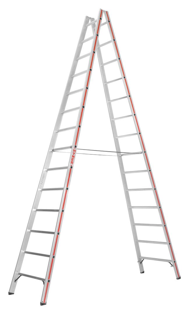 Aluminium-Sprossenstehleiter - Länge 1.570 mm - beidseitig begehbar - Füße angewinkelt - Aluleiter Hymer