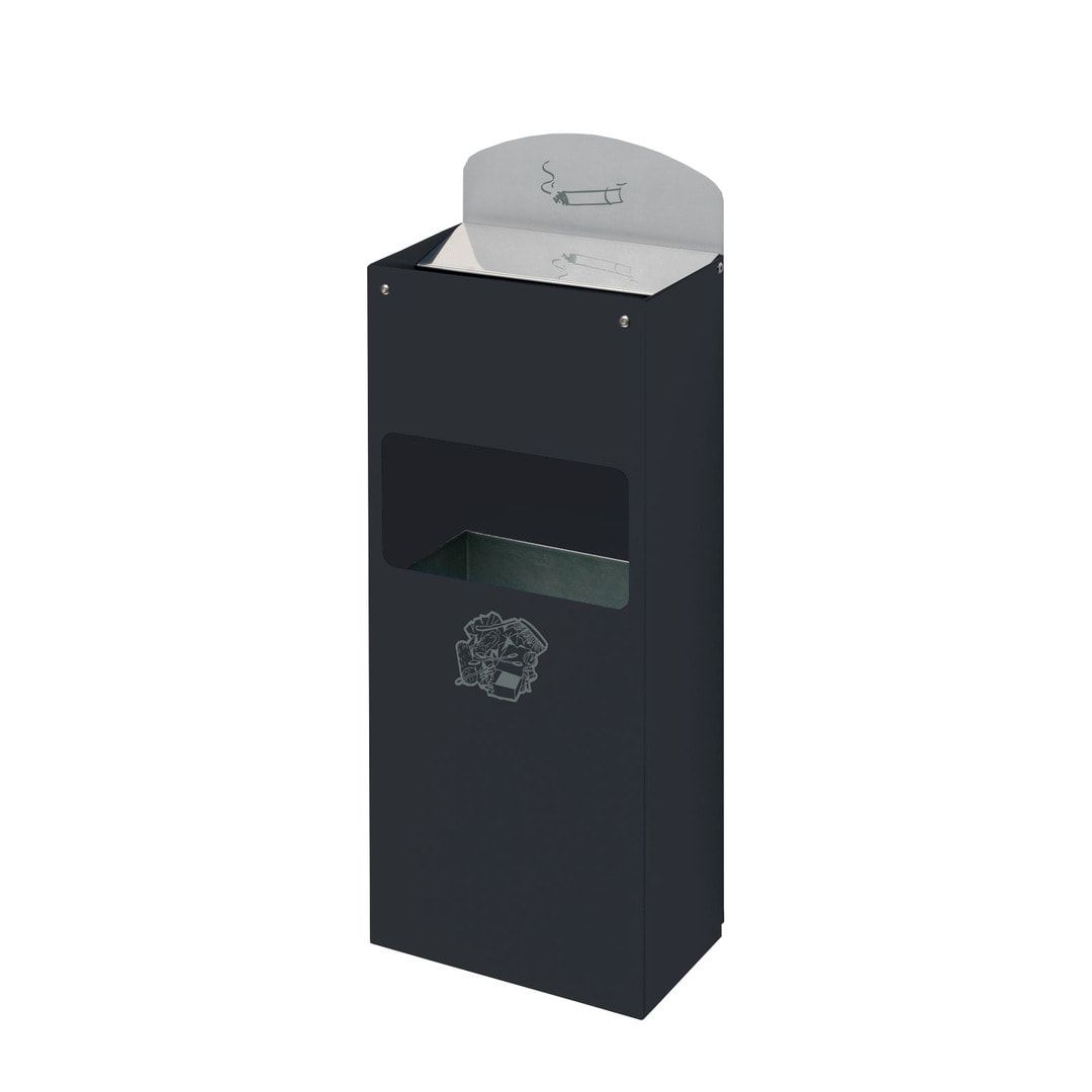 Wandascher mit Schild und Abfallsammler - Volumen 0,8 / 4 l - 580 x 200 x 125 mm (HxBxT) - enzianblau