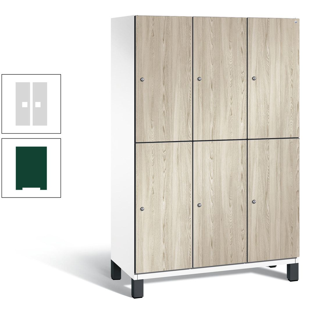 Fächerschrank, Garderobenschrank, mit Füßen, 3 Abteile, 1.980 x 1.200 x 525 mm (HxBxT), Korpus anthrazitgrau, Tür Donau-Ahorn
