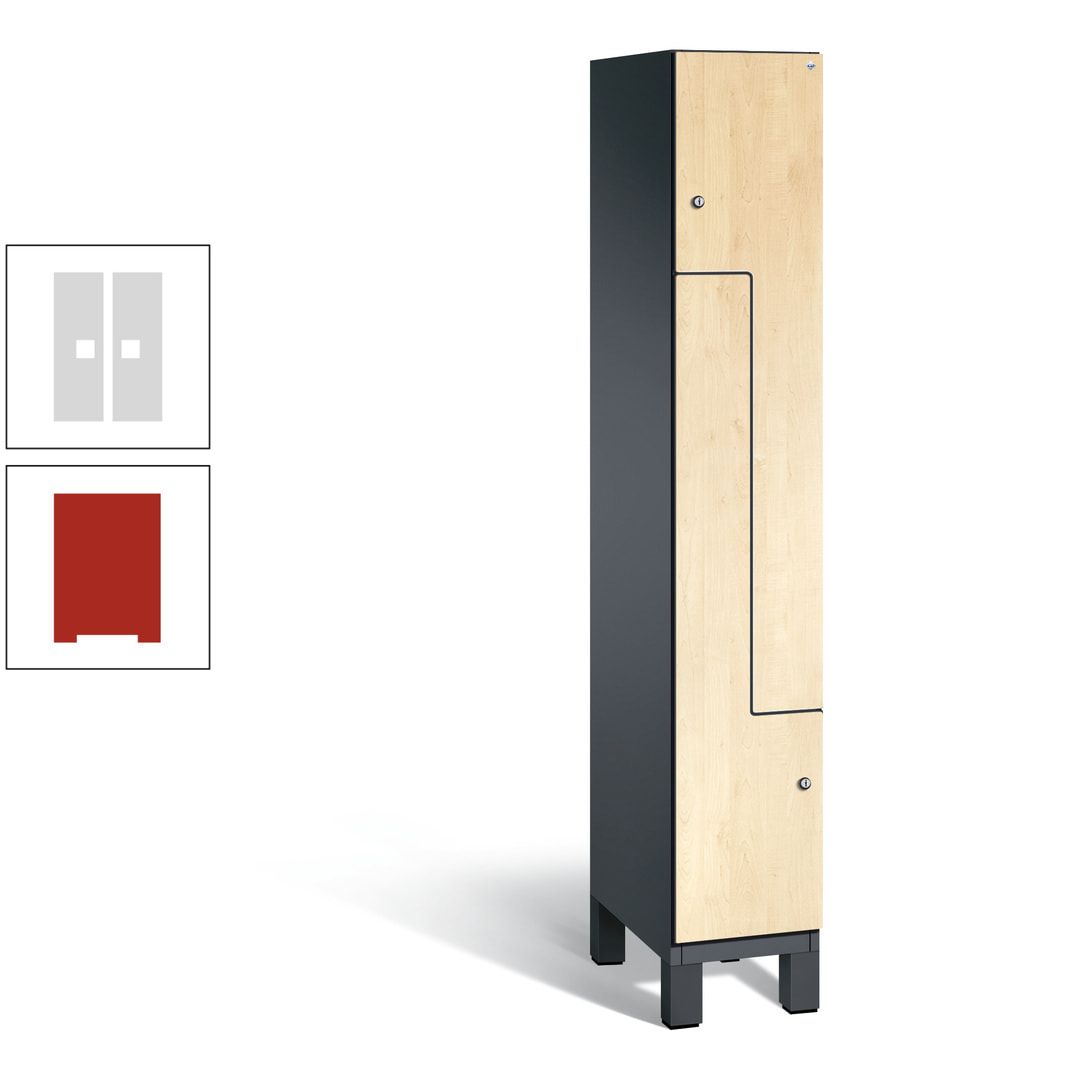 Z-Garderobenspind mit Füßen, 2 Personen, 1.980 x 300 x 525 mm (HxBxT), Korpus anthrazitgrau, Tür anthrazitgrau