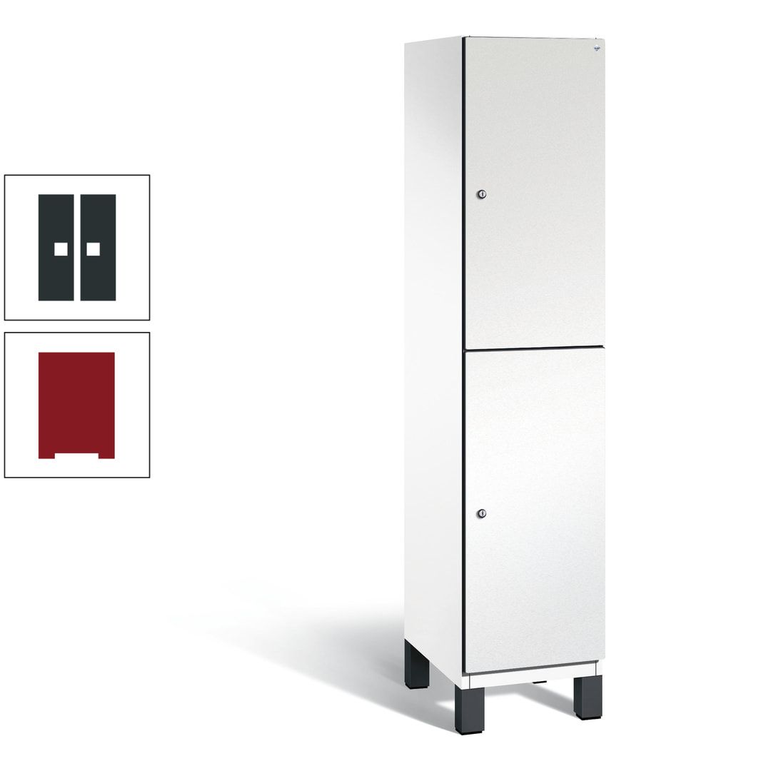 Fächerschrank, Stahlschrank, doppelstöckig, 2 Fächer, Füße, Korpus anthrazitgrau, Tür anthrazitgrau, 1.980 x 400 x 525 mm (HxBxT)