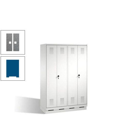 Doppel-Spind, Doppeltüren, Garderobenschrank mit Sockel, 4 Abteile a 300 mm, Korpus anthrazitgrau, Tür anthrazitgrau, 1.800 x 1.200 x 500 mm (HxBxT)