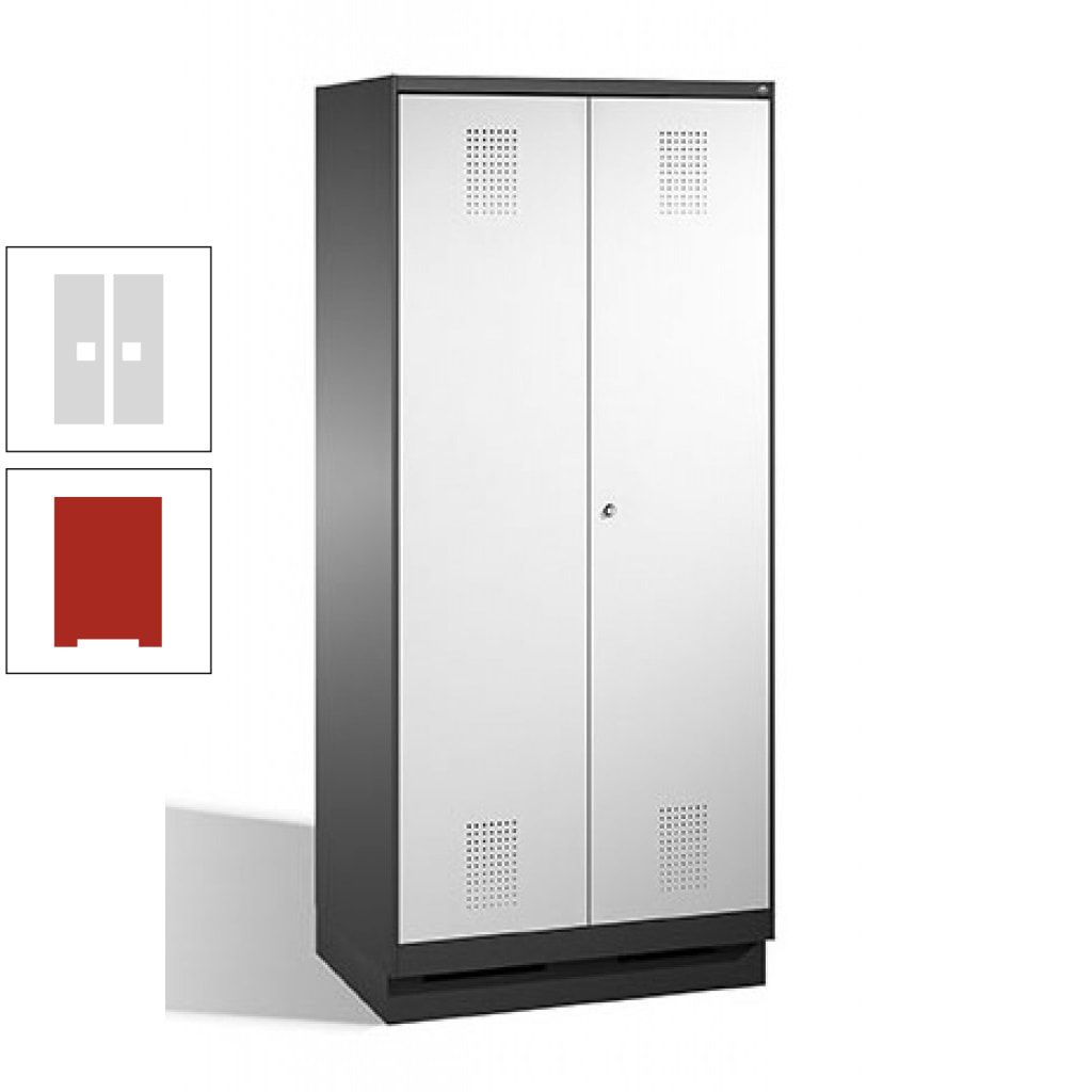 Doppel-Spind, Doppeltüren, Garderobenschrank mit Sockel, 2 Abteile a 400 mm, Korpus anthrazitgrau, Tür anthrazitgrau, 1.800 x 800 x 500 mm (HxBxT)