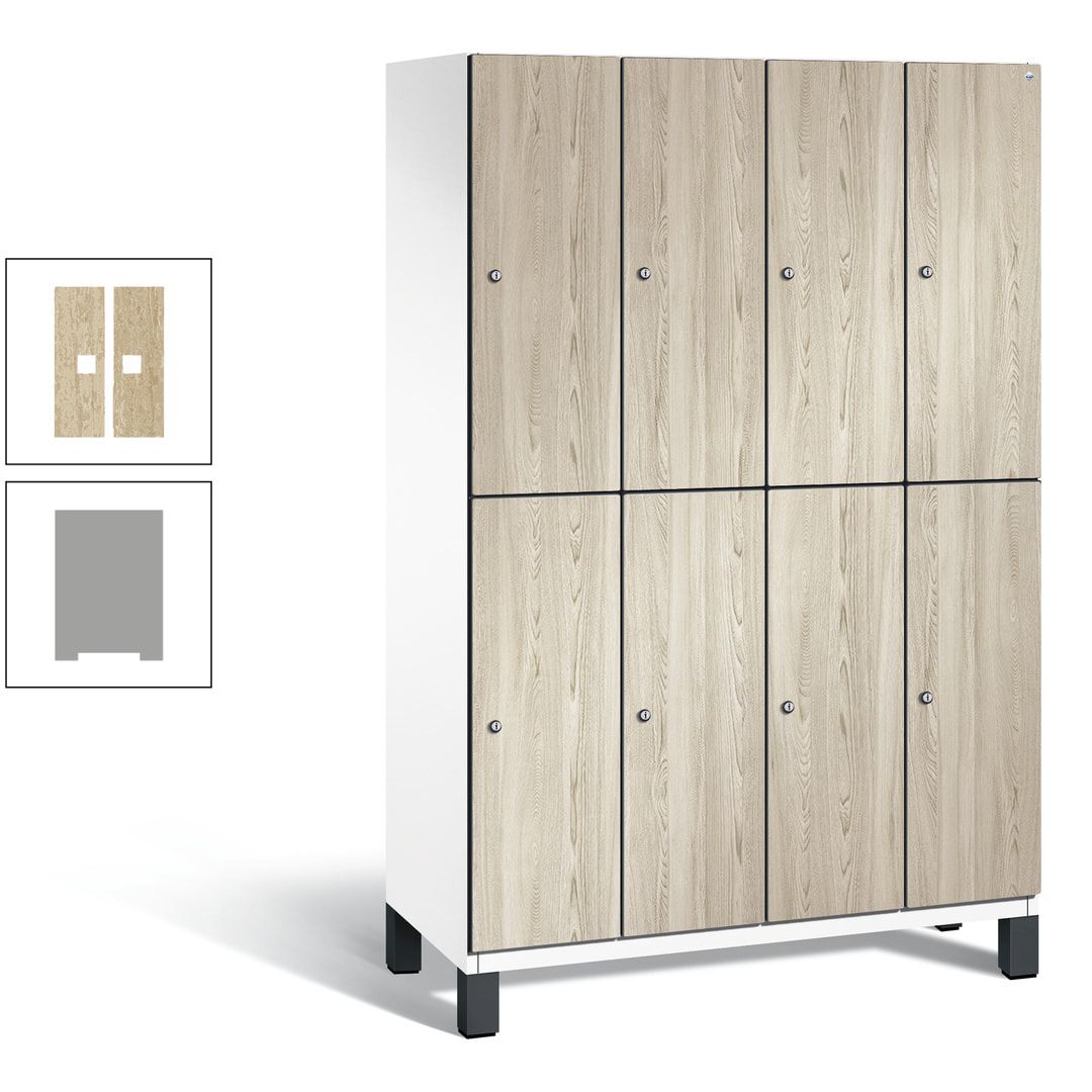 Fächerschrank, Garderobenschrank, mit Füßen, 4 Abteile, 1.980 x 1.200 x 525 mm (HxBxT), Korpus anthrazitgrau, Tür Donau-Ahorn