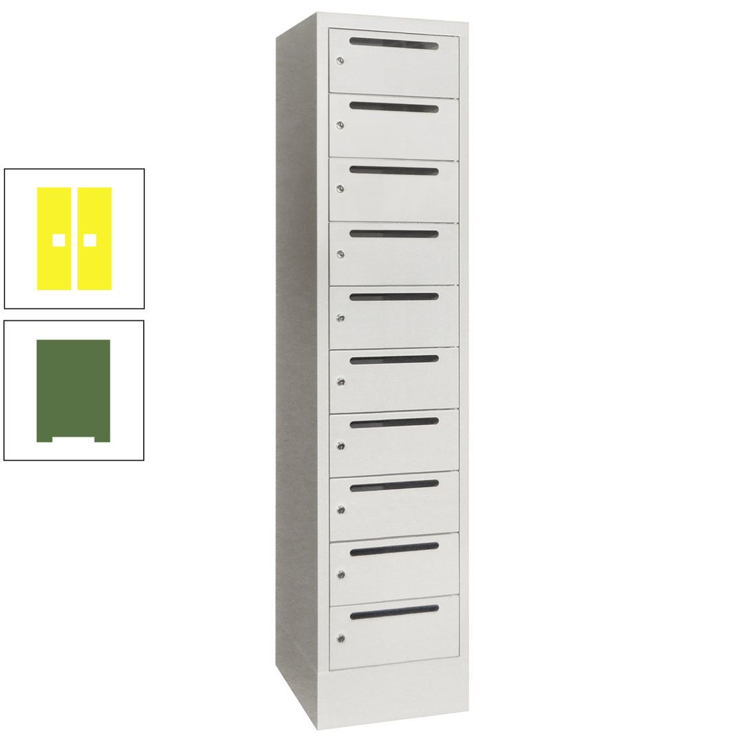 Postverteilerschrank, Schließfachschrank, 1 Abteil a 400 mm, 10 Fächer, 1.850 x 400 x 500 mm (HxBxT), Korpus anthrazitgrau, Front anthrazitgrau