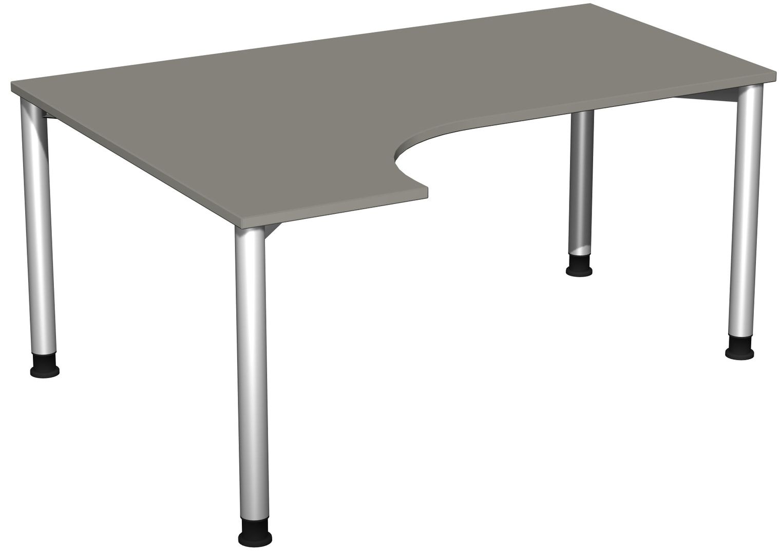 Eckschreibtisch mit einseitig verkürzten Füßen, 4-Fuß Flex, Ecke links, Höhe 680-800 mm, 1.600 x 1.200 mm (BxT), Gestell anthrazit, Ahorn