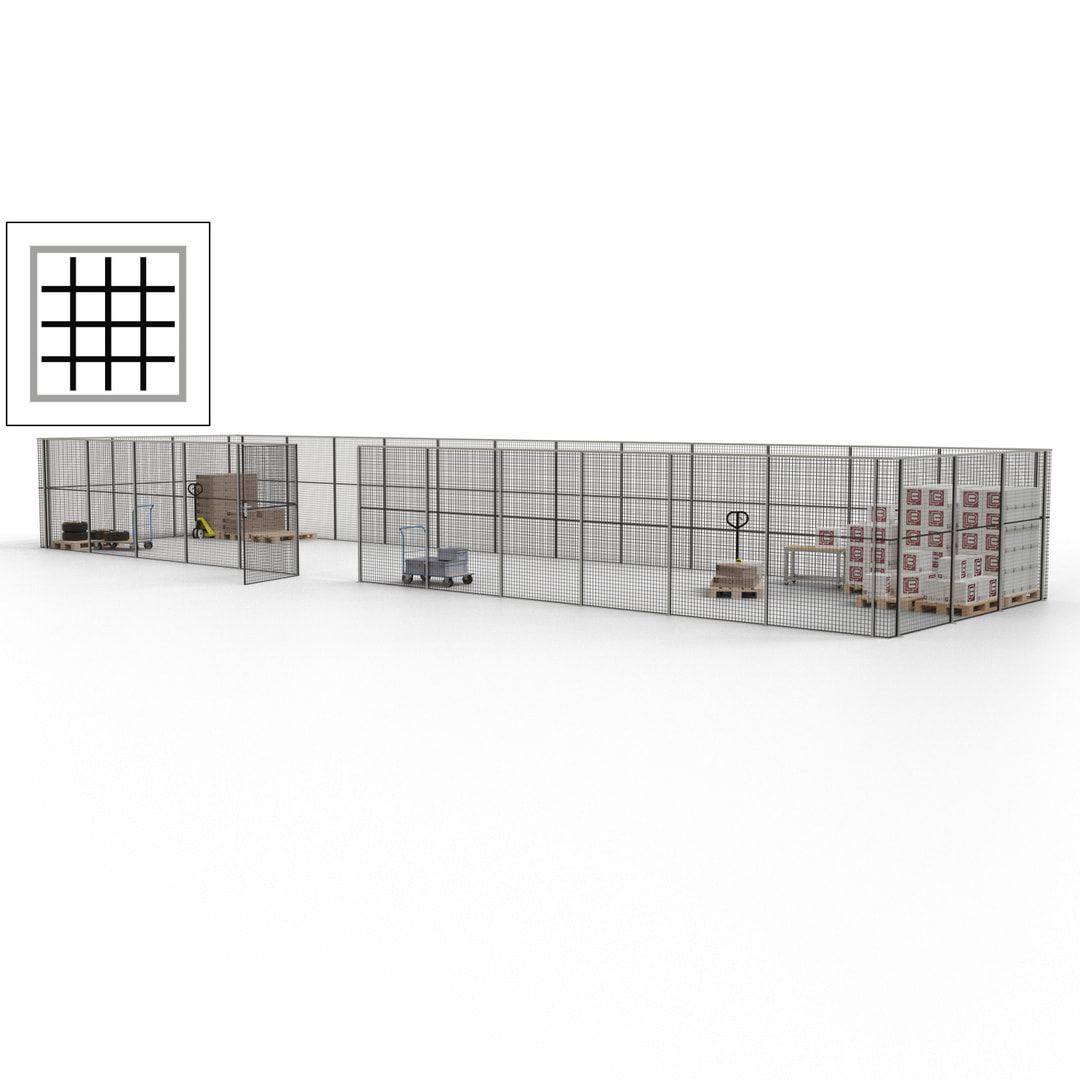 Maschinen Schutzgitter - Hallentrennwand - Sicherheitszaun - Tür - 45 m - 2.200 x 18.400 x 4.900 mm (HxBxT) - enzianblau