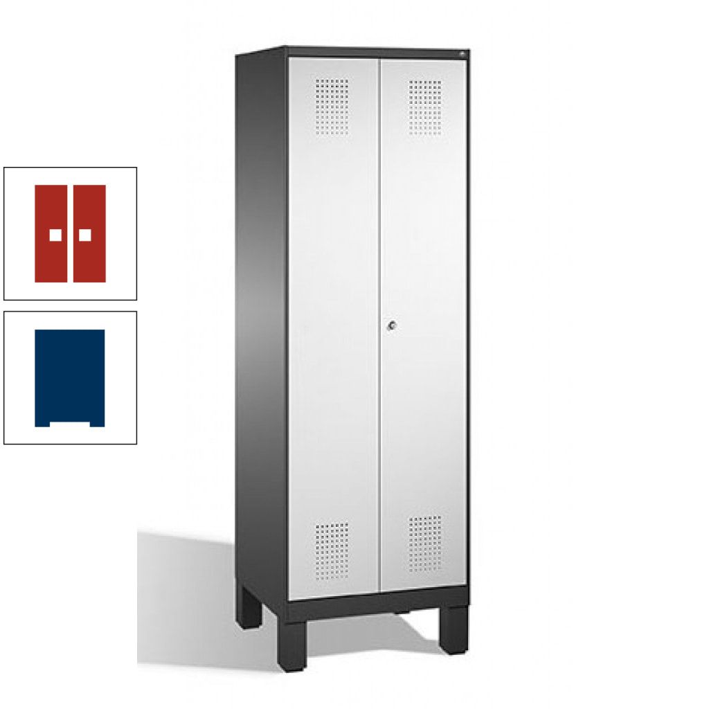 Doppel-Spind, Doppeltüren, Garderobenschrank mit Füßen, 2 Abteile a 300 mm, Korpus anthrazitgrau, Tür anthrazitgrau, 1.850 x 600 x 500 mm (HxBxT)