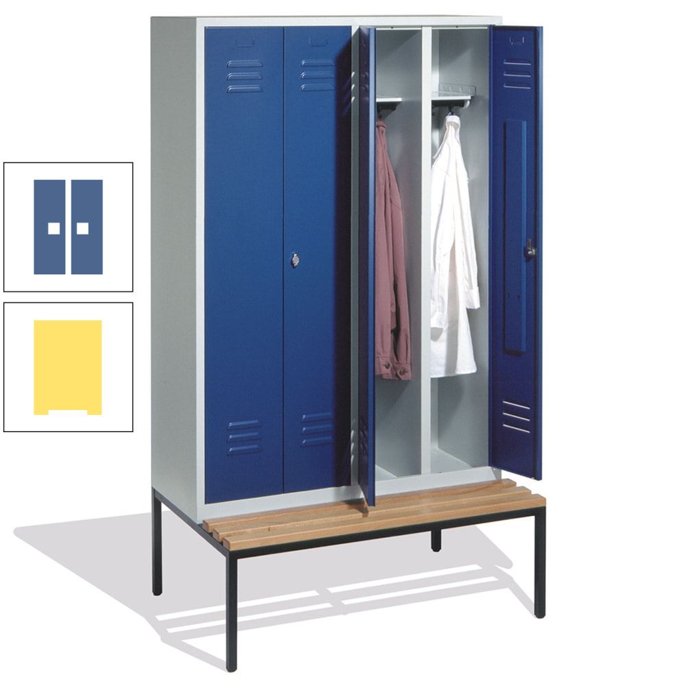 Doppel-Spindschrank, Buche Sitzbank untergebaut, 4 Abteile a 300 mm, Korpus lichtgrau, Tür anthrazitgrau, 2.090 x 1.190 x 815 mm (HxBxT)