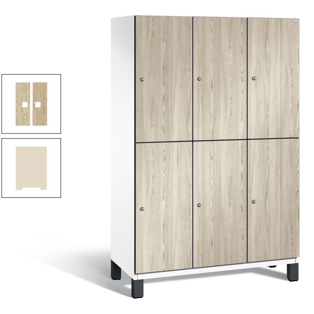 Fächerschrank, Garderobenschrank, mit Füßen, 3 Abteile, 1.980 x 1.200 x 525 mm (HxBxT), Korpus anthrazitgrau, Tür Donau-Ahorn