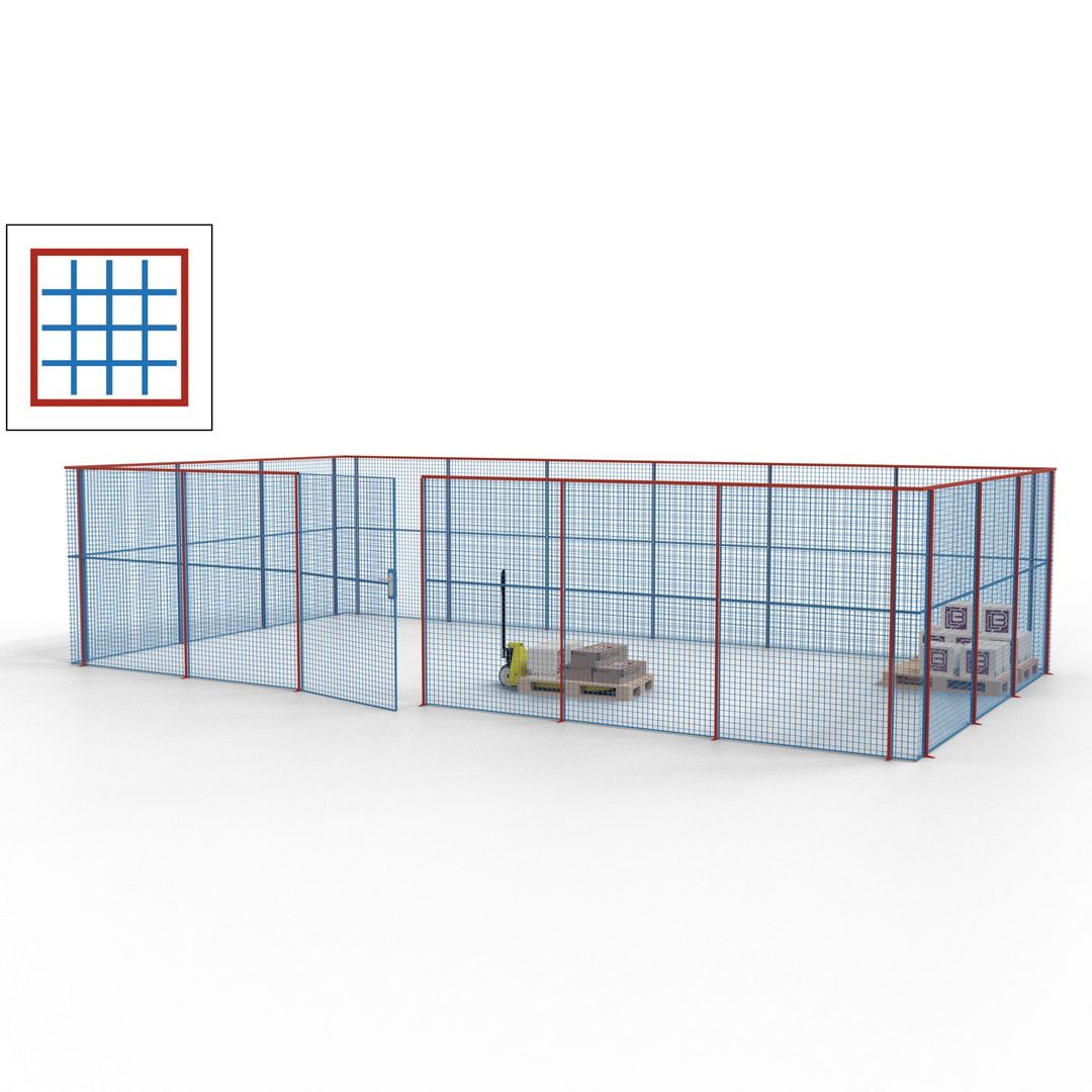 Maschinen Schutzgitter - Hallentrennwand - Sicherheitszaun - Tür - 27 m - 2.200 x 9.400 x 4.900 mm (HxBxT) - enzianblau