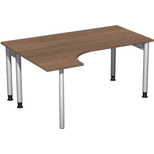 Eckschreibtisch, Ecke links, Füße einseitig verkürzt, 4-Fuß Pro, höhenverstellbar, 680-800 x 1.600 x 1.200 mm (HxBxT), Dekor Ahorn