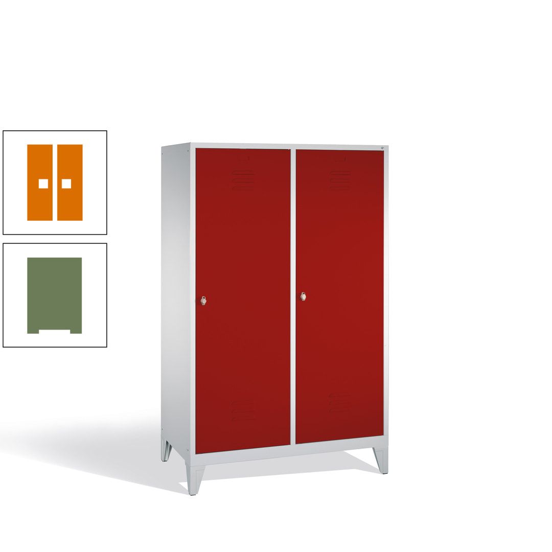 Doppel-Spind mit 2 Großtüren, Garderobenschrank mit Füßen, 4 Abteile a 300 mm, Korpus anthrazitgrau, Tür anthrazitgrau, 1.850 x 1.190 x 500 mm (HxBxT)