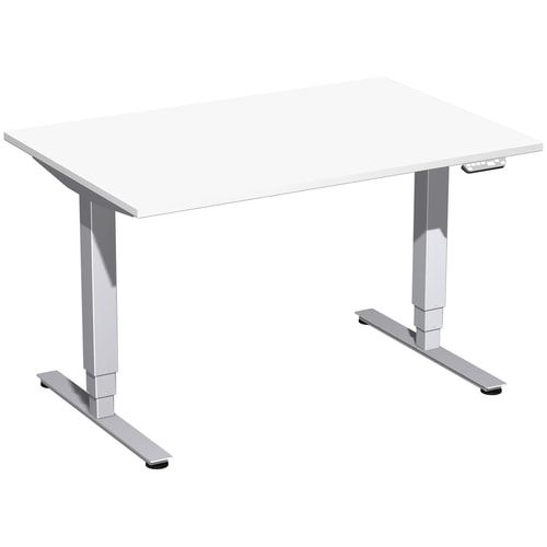 Schreibtisch, Elektro Pro+, elektronisch höhenverstellbar, 625-1.285 x 1.200 x 800 mm (HxBxT), Gestell silber, Dekor Buche
