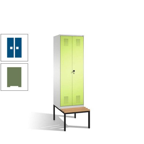 Doppel-Spind, Garderobenschrank, Buche Sitzbank untergebaut, 2 Abteile a 300 mm, Korpus anthrazitgrau, Tür anthrazitgrau, 2.090 x 600 x 815 mm (HxBxT)