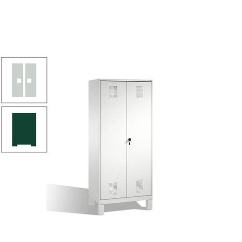 Doppel-Spind, Doppeltüren, Garderobenschrank mit Füßen, 2 Abteile a 400 mm, Korpus anthrazitgrau, Tür anthrazitgrau, 1.850 x 800 x 500 mm (HxBxT)