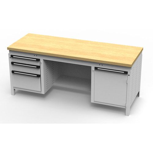 OTTOKIND Werkbank - bündige Arbeitsplatte - 850 x 1.695 x 750 mm (HxBxT) - 3 Schubladen - 1 Schrank - lichtgrau