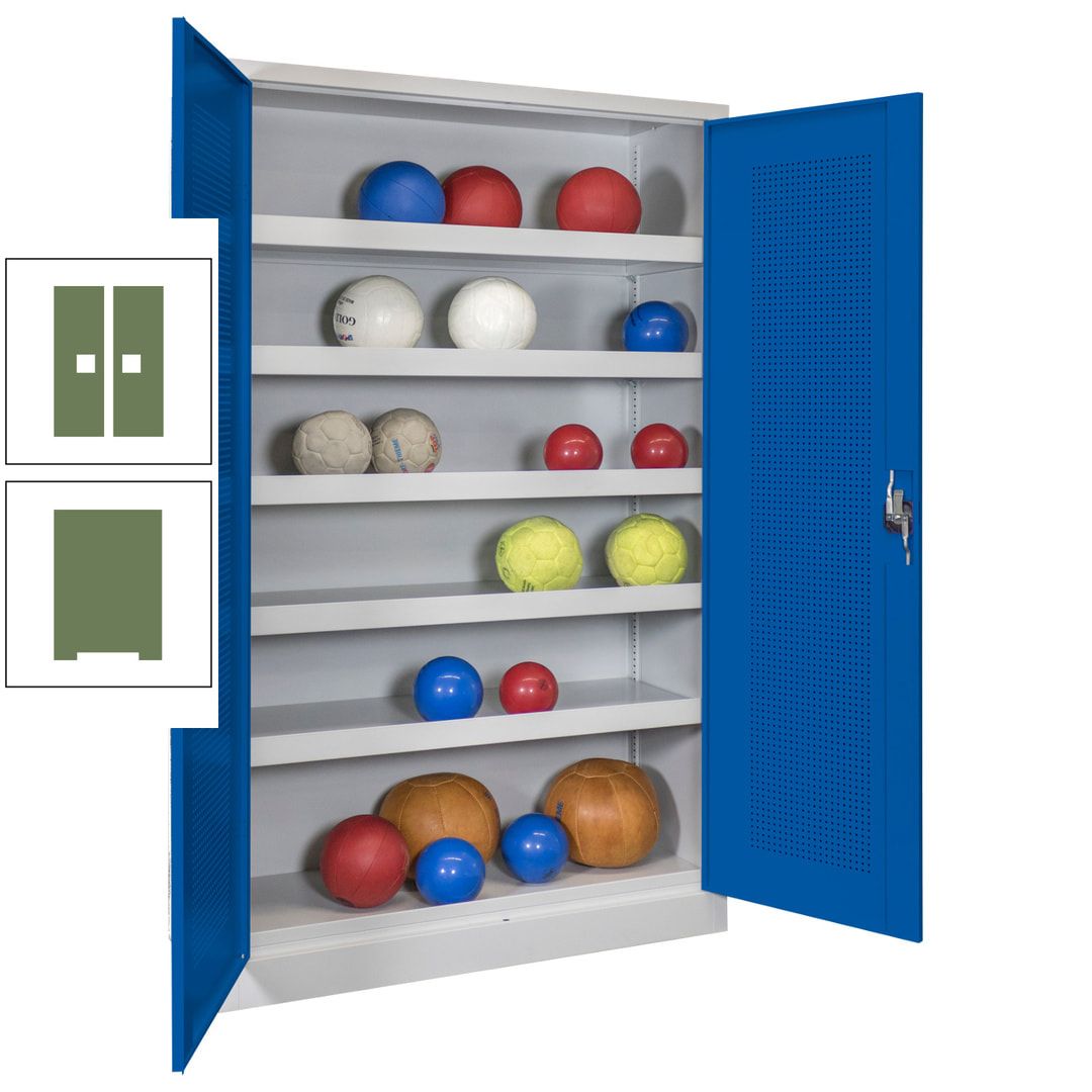 Ballschrank - Lochfeldtüren - 5 Böden - 1.950x1.200x500 mm (HxBxT) - anthrazitgrau