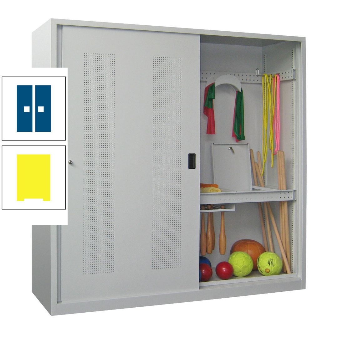 Ballschrank - Schiebetüren mit Lochfeld - Trennwand - 1.950x2.000x600 mm (HxBxT) - anthrazitgrau