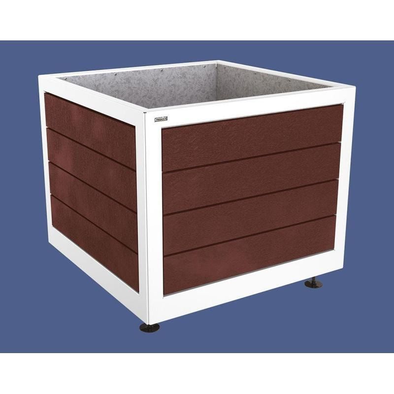 Pflanzbehälter, Stahl, recyclebarer Kunststoff, verstellbare Füße, Innen Blech fvz mit Verladungsgriffen, 800 x 1.000 x 1.000 mm (HxBxT), enzianblau