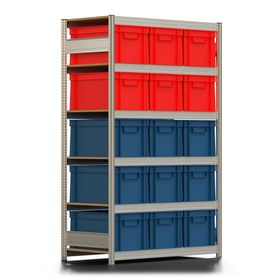 Steckregal BERT mit 15 Eurokästen - 6 Böden - 350 kg - 2.075 x 1.285 x 600 mm - erweiterbar - verzinkt