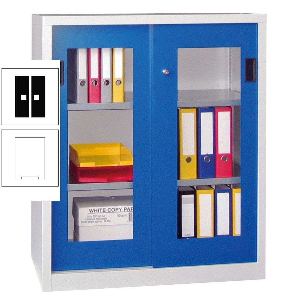 Schiebetürenschrank - Sichtfenstertüren - 1.000x1.000x400 mm (HxBxT) - 2 Böden, gepulvert - Zylinderschloss - anthrazitgrau