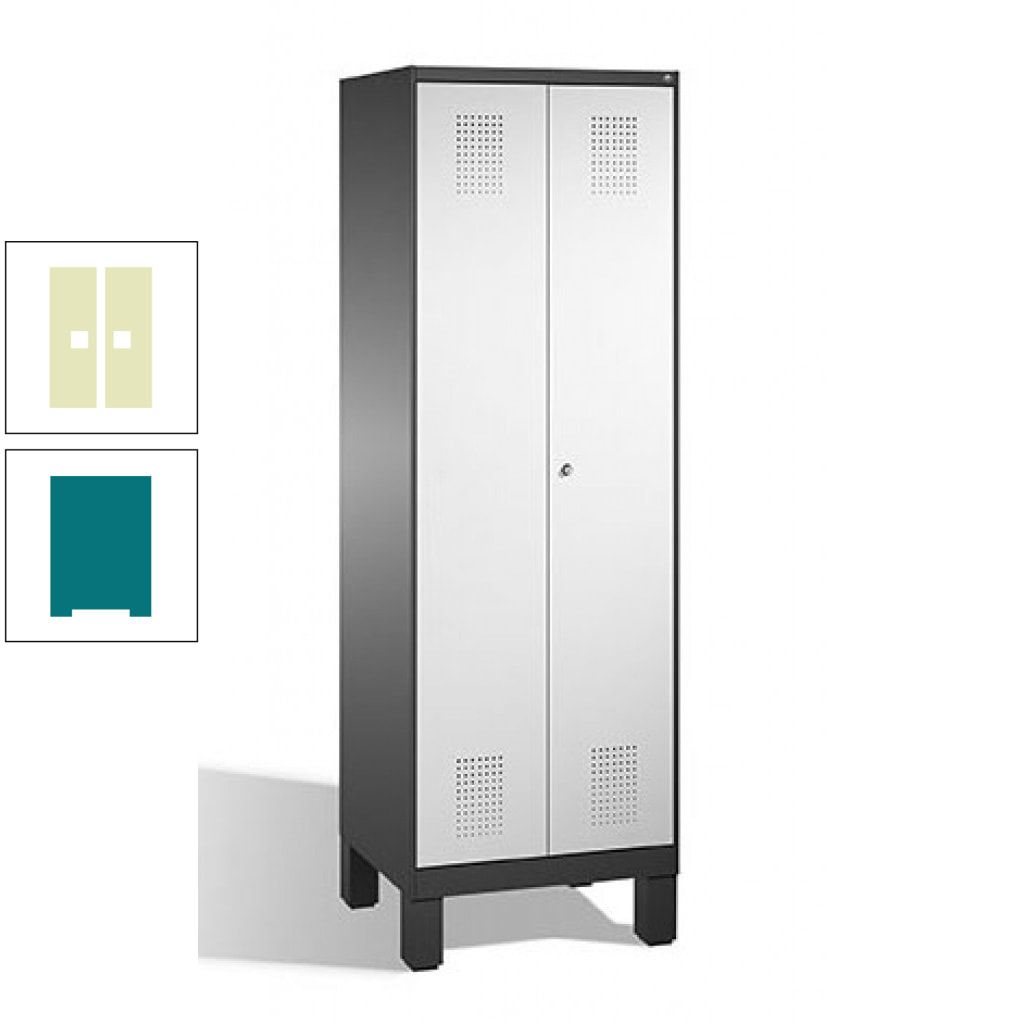 Doppel-Spind, Doppeltüren, Garderobenschrank mit Füßen, 2 Abteile a 300 mm, Korpus anthrazitgrau, Tür anthrazitgrau, 1.850 x 600 x 500 mm (HxBxT)