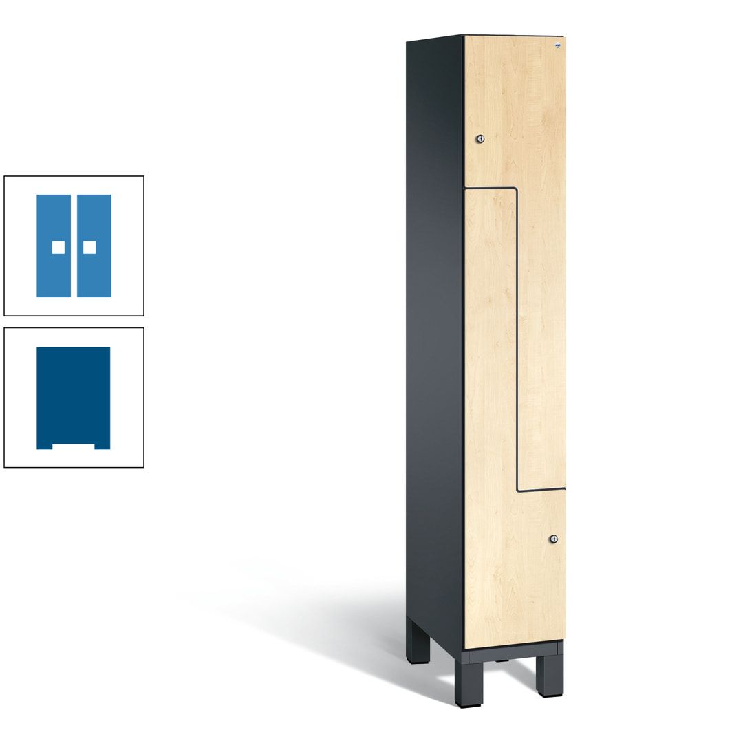 Z-Garderobenspind mit Füßen, 2 Personen, 1.980 x 300 x 525 mm (HxBxT), Korpus anthrazitgrau, Tür anthrazitgrau
