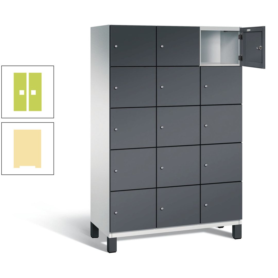 Fächerschrank, Stahlschrank, 15 Fächer, Türöffnungsbegrenzer, Füße, 1.980 x 1.200 x 525 mm (HxBxT), Korpus anthrazitgrau, Front anthrazitgrau