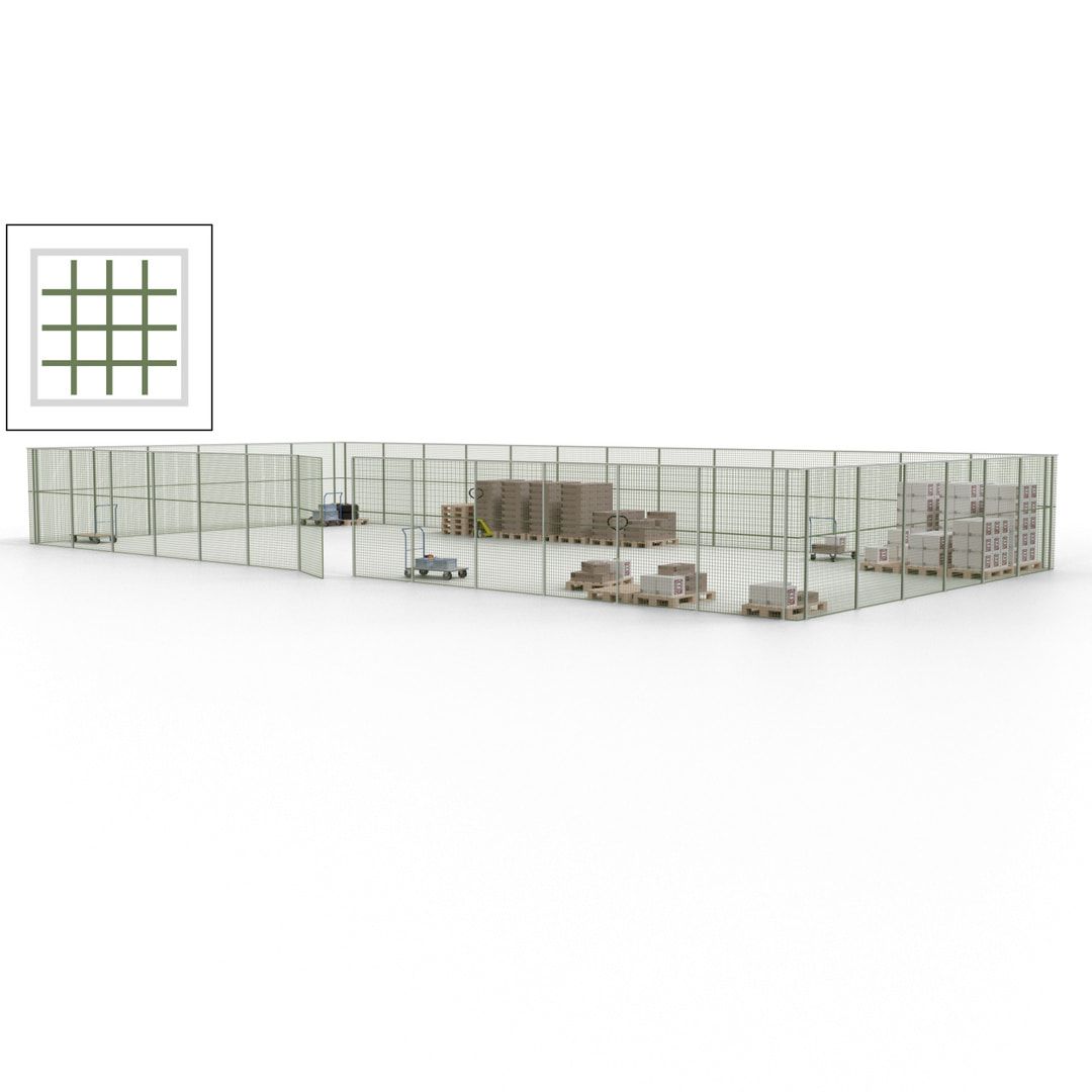 Maschinen Schutzgitter - Hallentrennwand - Sicherheitszaun - Tür - 57 m - 2.200 x 19.900 x 9.400 mm (HxBxT) - enzianblau