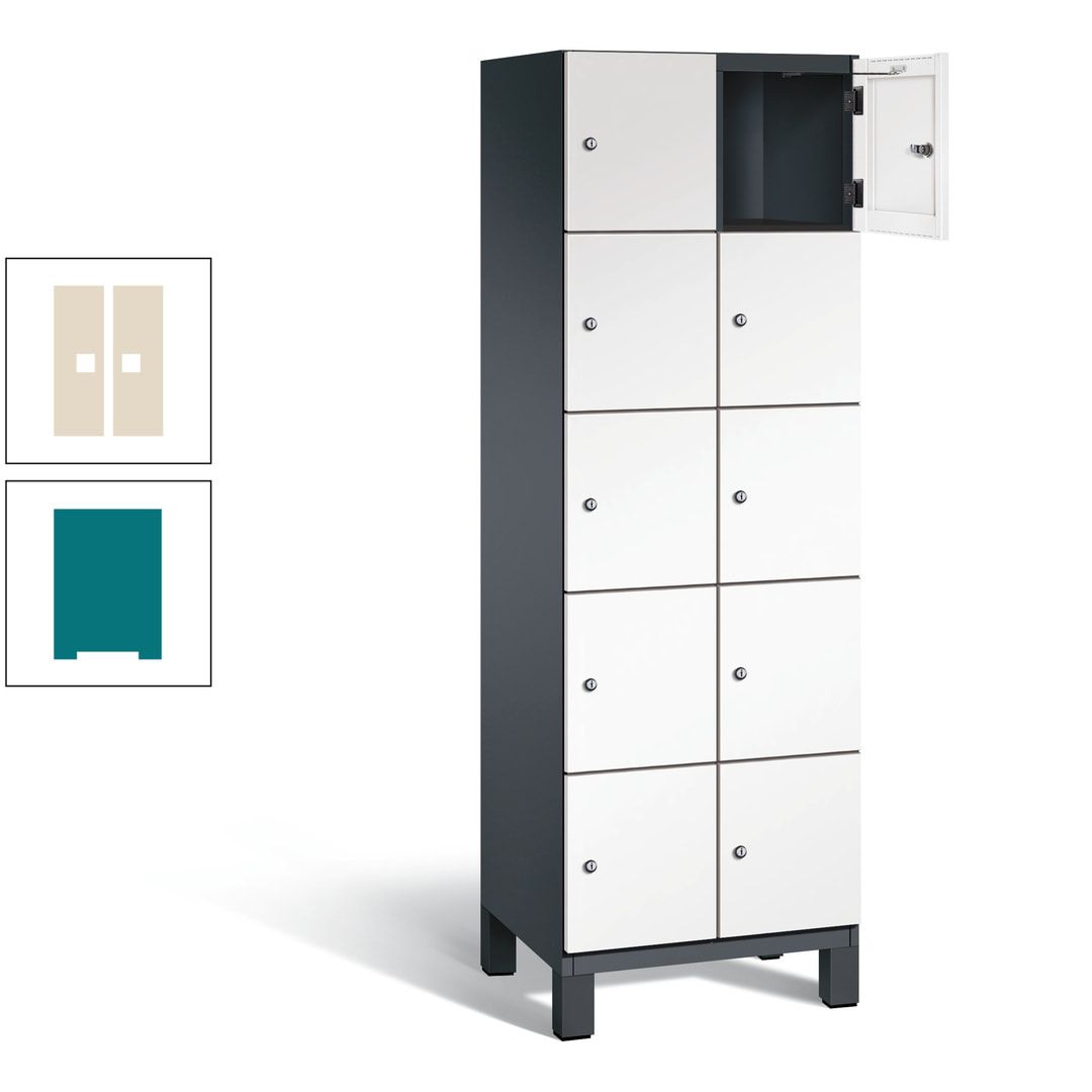 Fächerschrank, Stahlschrank, 10 Fächer, Türöffnungsbegrenzer, Füße, 1.980 x 600 x 525 mm (HxBxT), Korpus anthrazitgrau, Front anthrazitgrau