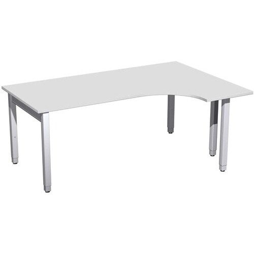 Eckschreibtisch, Ecke rechts, Füße einseitig verkürzt, 4-Fuß Quadrat Pro, höhenverstellbar, 680-800 x 1.600 x 1.200 mm (HxBxT), Dekor Ahorn