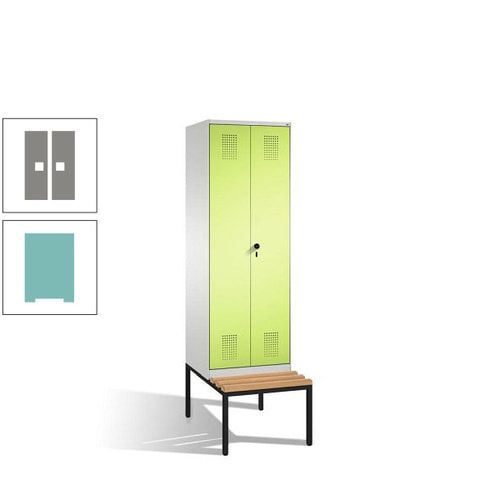 Doppel-Spind, Garderobenschrank, Buche Sitzbank untergebaut, 2 Abteile a 300 mm, Korpus anthrazitgrau, Tür anthrazitgrau, 2.090 x 600 x 815 mm (HxBxT)