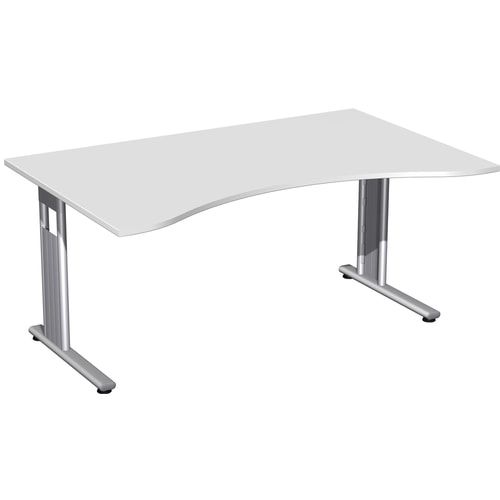 Schreibtisch, C-Fuß Flex, Ergo, Füße einseitig verkürzt, 720 x 1.600 x 1.000 mm (HxBxT), Bürotisch, Konferenztisch, Gestell silber, Dekor Ahorn