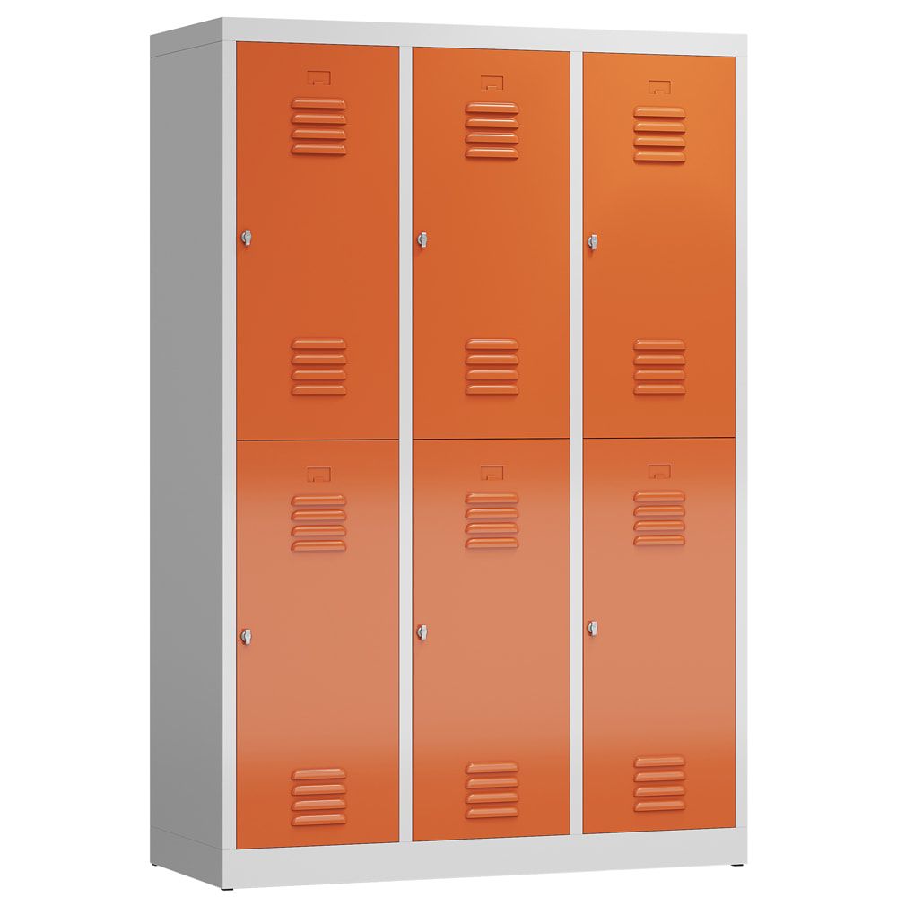 Garderobenschrank, Doppelstockspind, 3 Abteil, 6 Fächer, 1.800 x 1.185 x 500 mm (HxBxT), Drehriegel, Stahl, Korpus: lichtgrau, Front: anthrazitgrau