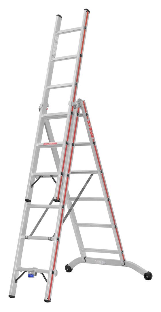 Aluminium-Allzweckleiter - dreiteilig - max. Länge 4.110 mm - gebogene Traverse - Aluleiter - Hymer