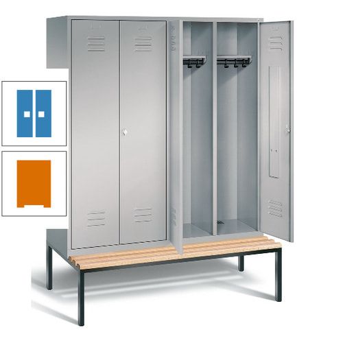 Doppel-Spindschrank, Buche Sitzbank untergebaut, 4 Abteile a 400 mm, Korpus lichtgrau, Tür anthrazitgrau, 2.090 x 1.590 x 815 mm (HxBxT)