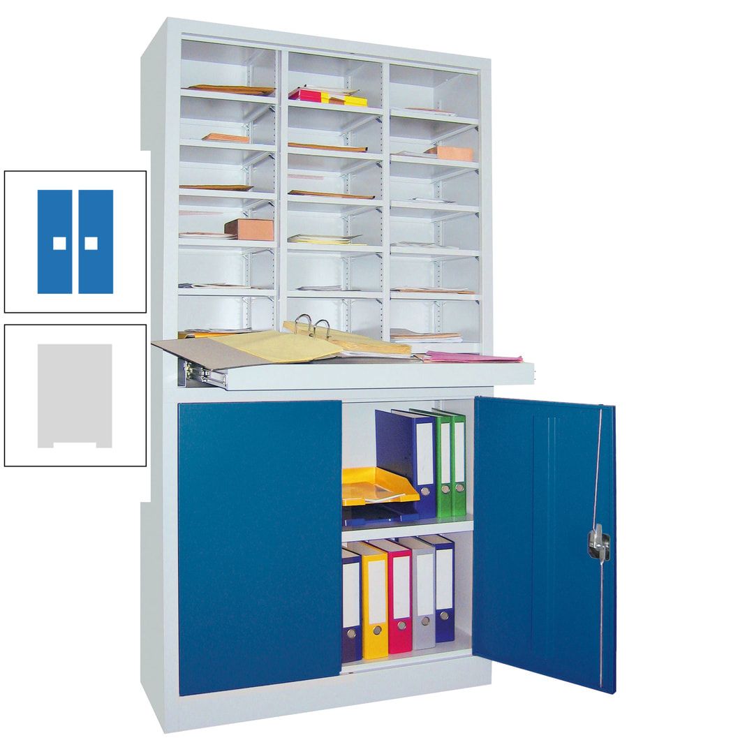 Aktenschrank - Büroschrank mit Sortierstation - 18 Fächer Ordnungsregal - Ausziehboden - 1.950 x 1.000 x 400 mm (HxBxT) - anthrazitgrau