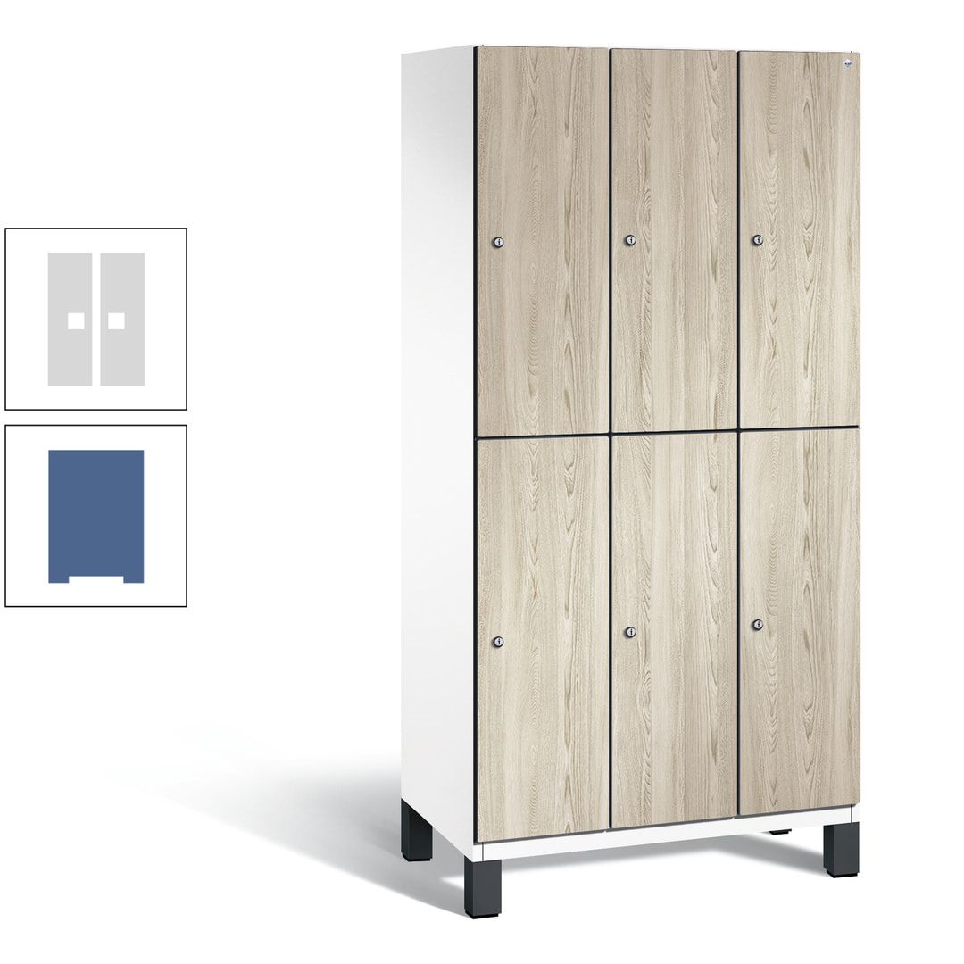 Fächerschrank, Garderobenschrank, mit Füßen, 3 Abteile, 1.980 x 900 x 525 mm (HxBxT), Korpus anthrazitgrau, Tür Donau-Ahorn