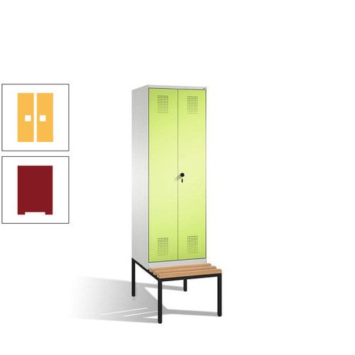 Doppel-Spind, Garderobenschrank, Buche Sitzbank untergebaut, 2 Abteile a 300 mm, Korpus anthrazitgrau, Tür anthrazitgrau, 2.090 x 600 x 815 mm (HxBxT)
