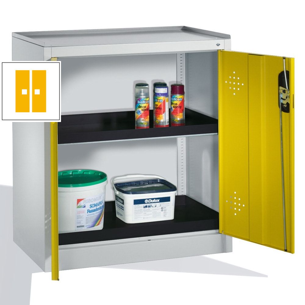 C+P Umweltschrank mit 2 Wannenböden, für wassergefährdende Stoffe, mit Flügeltüren, 1.000 x 930 x 500 mm (HxBxT), Farbe lichtgrau