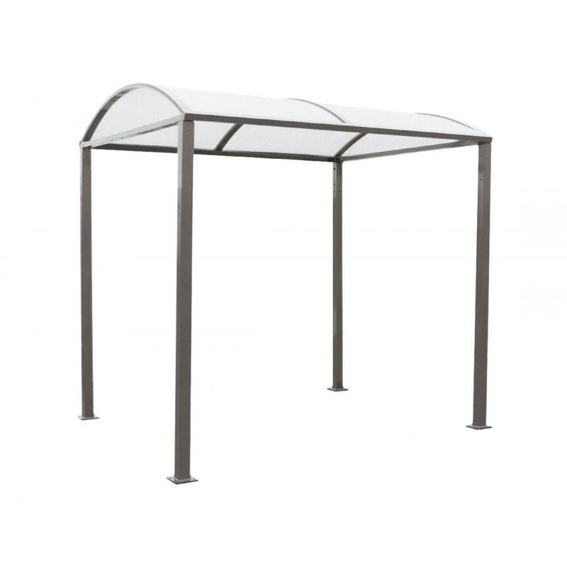 Fahrradunterstand, Fahrradüberdachung, All-in-One+Zusatz, 2.635 x 5.000 x 2.090 mm (HxBxT), auf Bodenplatten, mit Regenrinne, Farbe enzianblau
