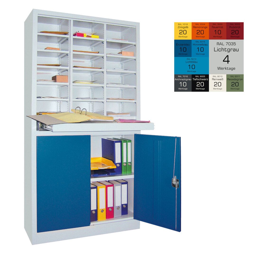 Aktenschrank - Büroschrank mit Sortierstation - 18 Fächer Ordnungsregal - Ausziehboden - 1.950 x 1.000 x 400 mm (HxBxT) - anthrazitgrau