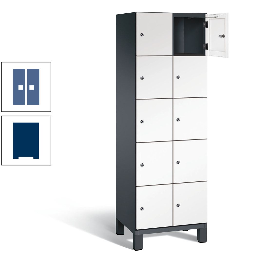 Fächerschrank, Stahlschrank, 10 Fächer, Türöffnungsbegrenzer, Füße, 1.980 x 600 x 525 mm (HxBxT), Korpus anthrazitgrau, Front anthrazitgrau