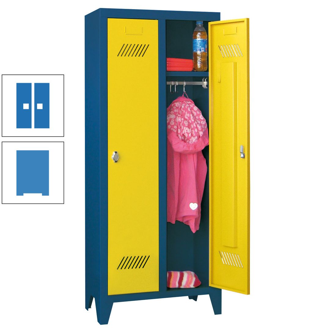 Spindschrank f. Kindergärten - mit Füßen - Höhe 1.300 mm - 2 Abteile a 250 mm - Zylinderschloss - anthrazitgrau