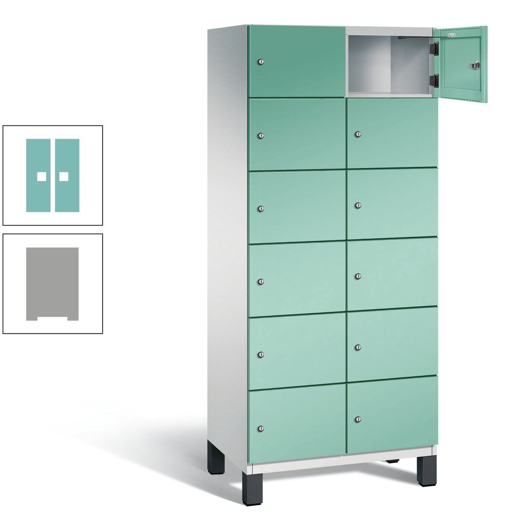 Fächerschrank, Stahlschrank, 12 Fächer, Türöffnungsbegrenzer, Füße, 1.980 x 800 x 525 mm (HxBxT), Korpus anthrazitgrau, Front anthrazitgrau